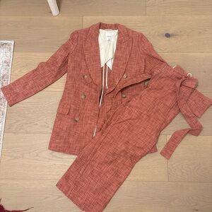 Rust Double-Breasted Blazer and Pants Set
